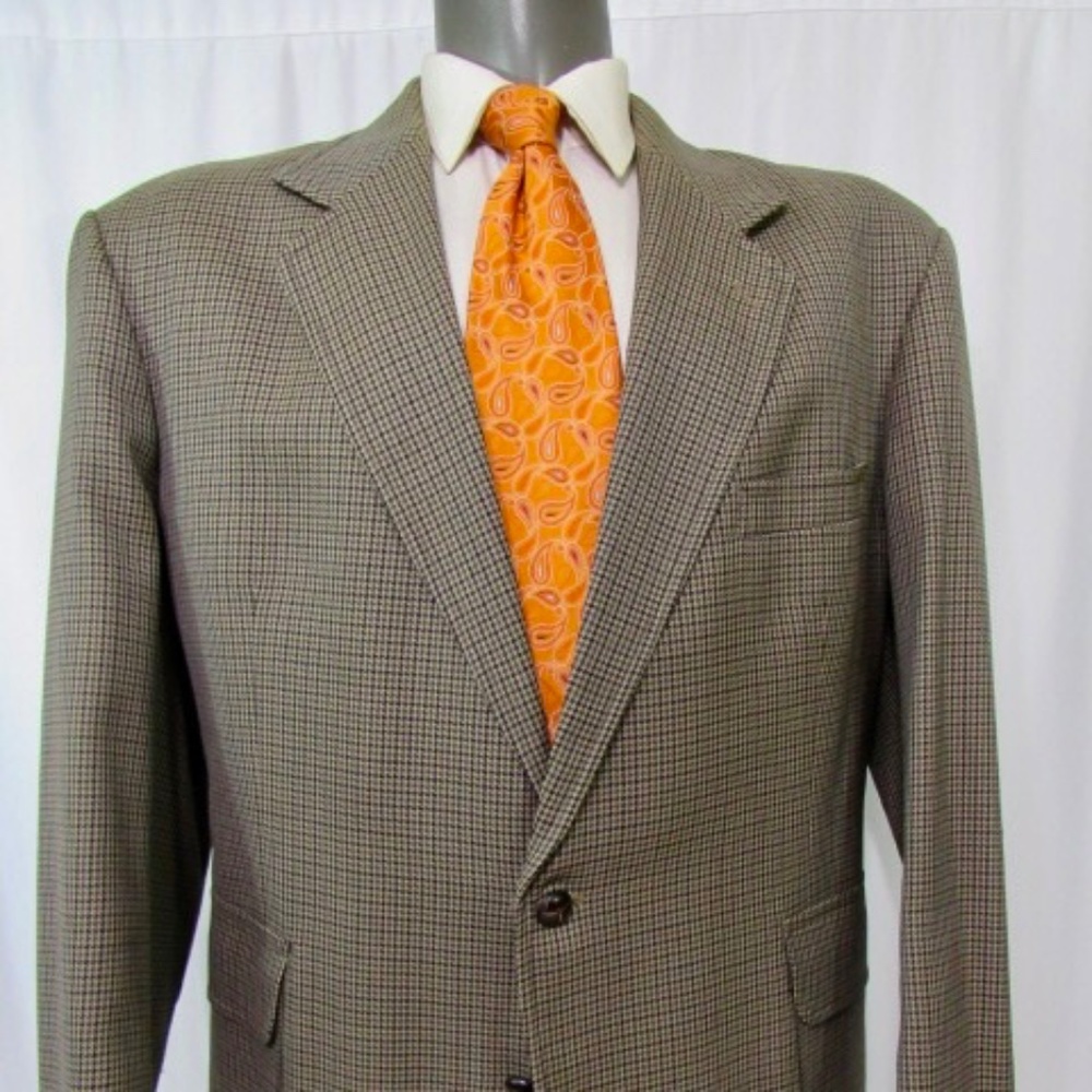 Pendleton USA 100% Wool Sz‎ 48R Brown Houndstooth Elbow Patch Vented Sport Coat